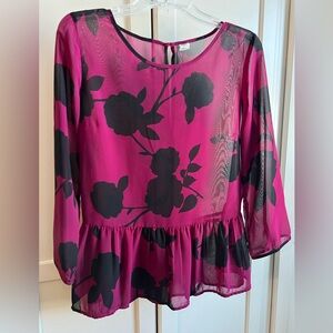 Old Navy Fuchsia and Black Floral Blouse